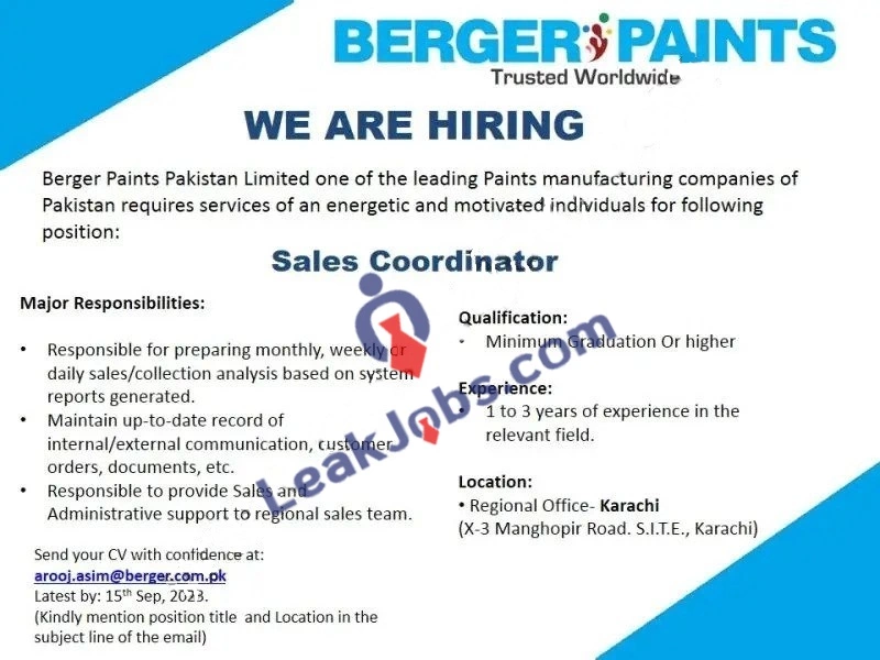 Berger Paints Pakistan Jobs